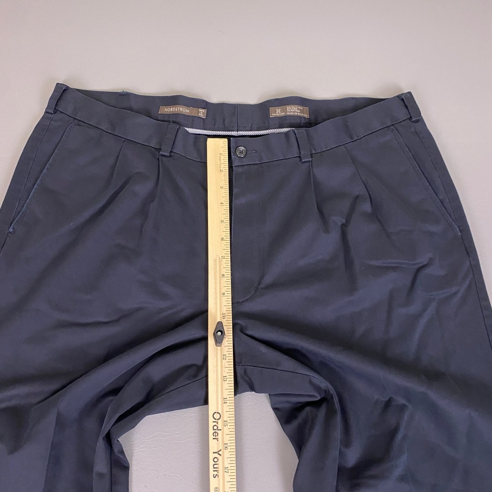 Nordstrom Pants Men's 44x30 Navy Blue Smartcare Pleated Wrinkle Free w/ *Flaws - Picture 10 of 16